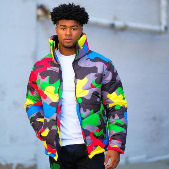 Unisex Camo Print Zipper Winter Parka Down Jack - Picture 8 of 8